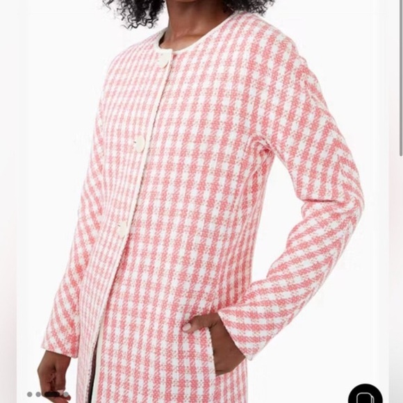 NWOT Kate Spade Pink Gingham Tweed Coat - Picture 9 of 9